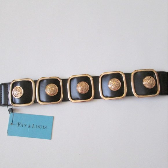 Fan & Louis Belt Black With Goldtone Coins Elastic Snap Closure With Tag Size M main image 11